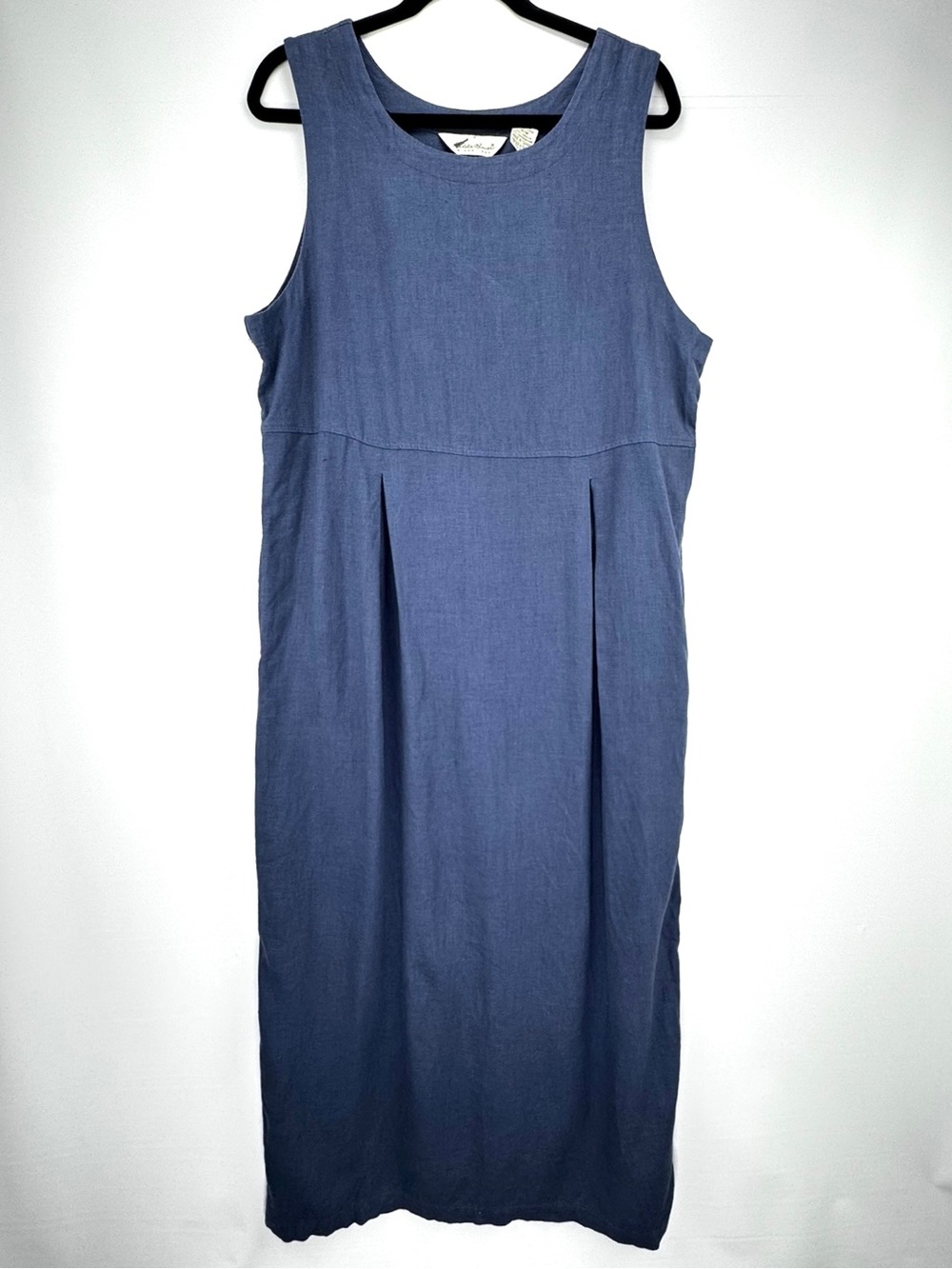 Navy Blue Linen Pleated Maxi Tank Dress